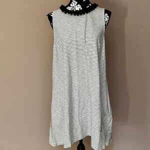 BODEN Striped Sleeveless Pom-Pom Trim 100% Cotton Shift Dress